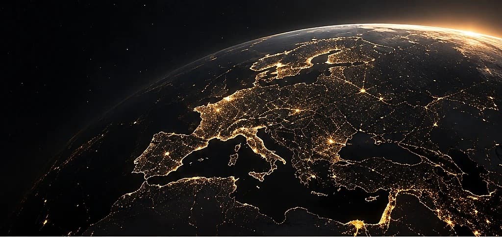 The globe at night, Europe picked out in light